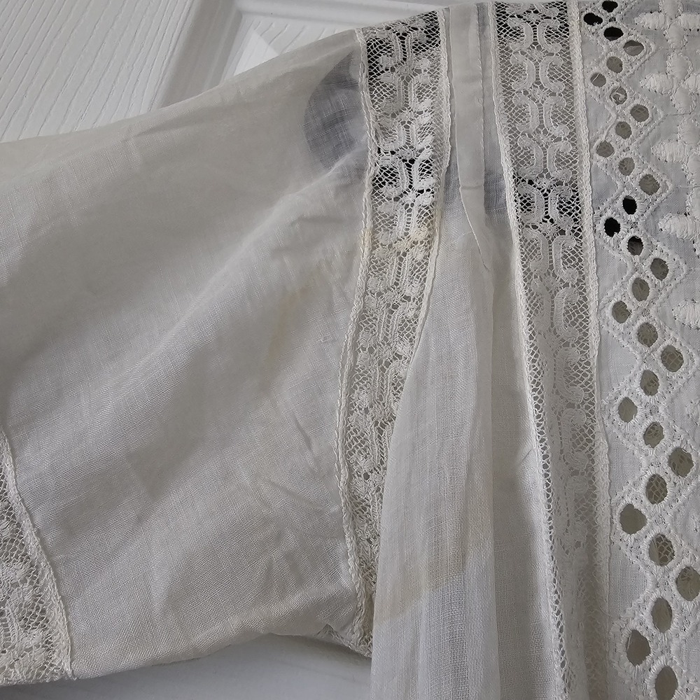 1900s Antique Edwardian White Summer Garden Lawn Dress Lace Linen Tea Gown #68 - Picture 8 of 14